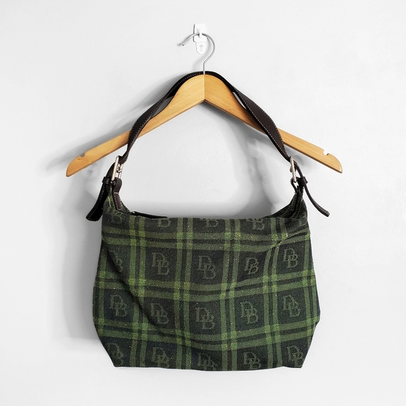 Dooney & Bourke Handbags - DOONEY & BOURKE Green Monogram Plaid Shoulder Hobo Handbag